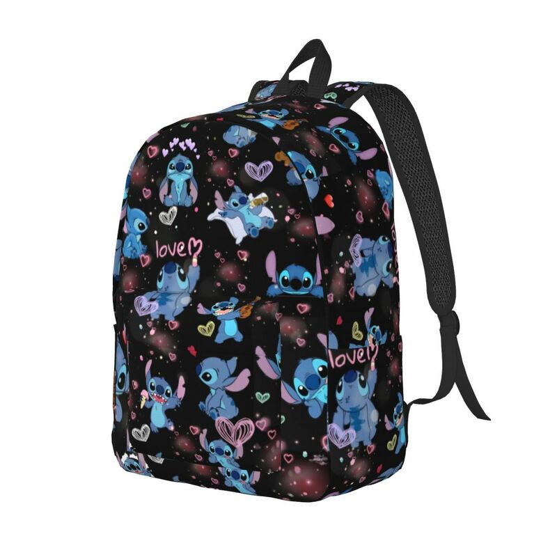 Custom Stitch Cartoon Travel Canvas Mochila para homens e mulheres, mochila para laptop escolar, mochila para estudante universitário, amor