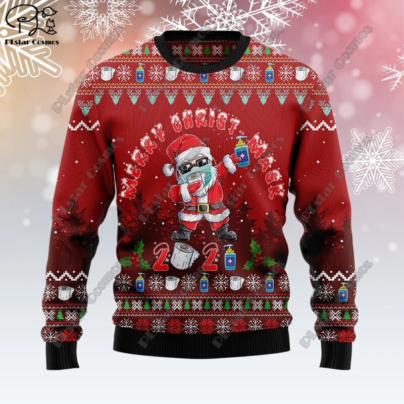 3D 프린트 크리스마스 요소 크리스마스 트리 산타 클로스 패턴 아트 프린트 못생긴 스웨터, 거리 캐주얼 겨울 스웨터 S-5, 신제품