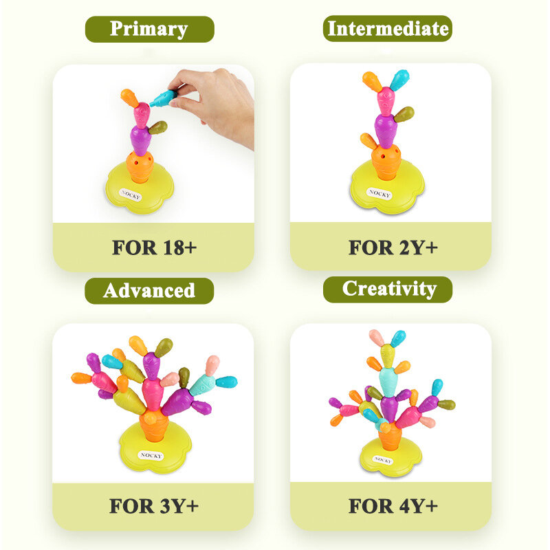 Montessori Brinquedo Educativo para Crianças, Equilibrando Cacto, Classificando Conjunto De Construção, Arco-Íris Empilhamento Torre, Cognição Torre, DIY, 18 Meses Bebê