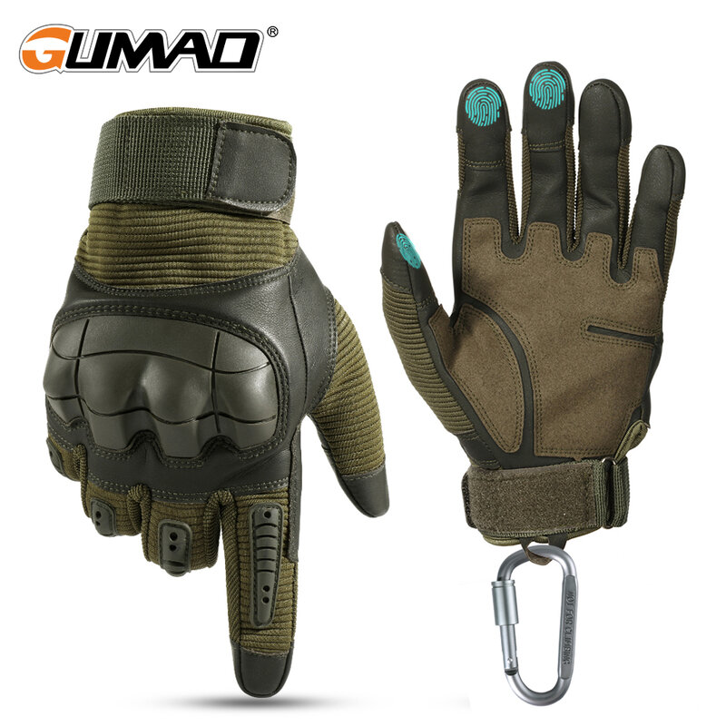 Guantes tácticos militares para pantalla táctil para hombre, guantes de dedo completo de cuero PU, Airsoft, Paintball, bicicleta, caza, senderismo, ciclismo