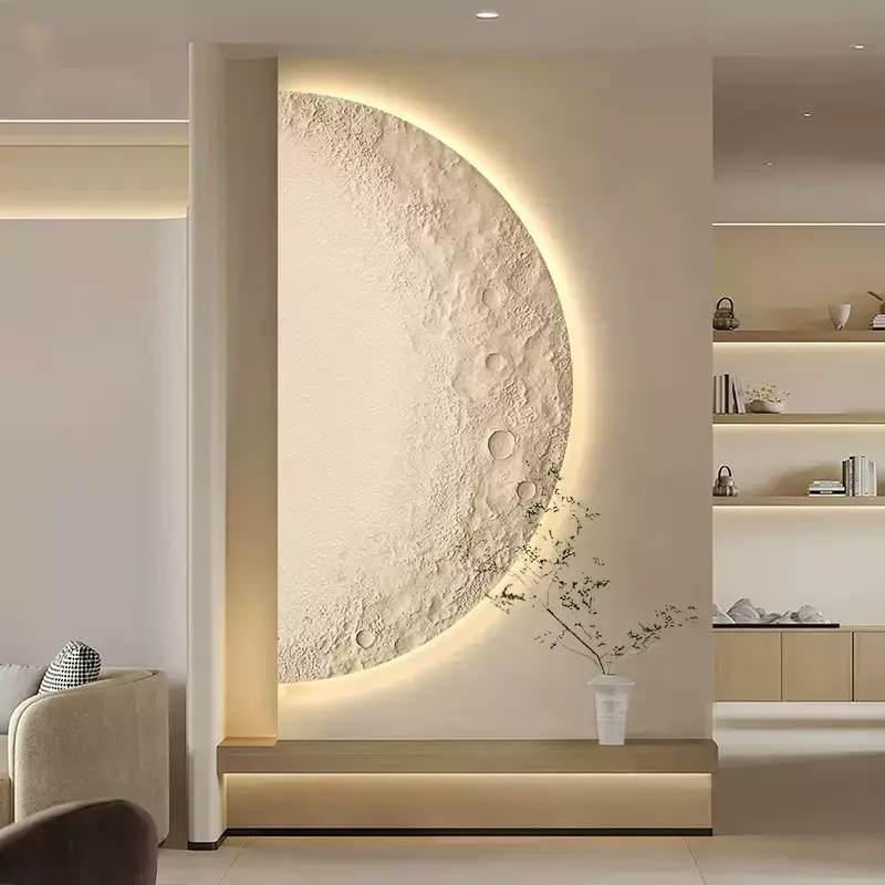 Pintura de pared de lámpara de atmósfera LED de textura abstracta, decoración de puerta de Luna, pintura colgante de pasillo de entrada Simple moderna