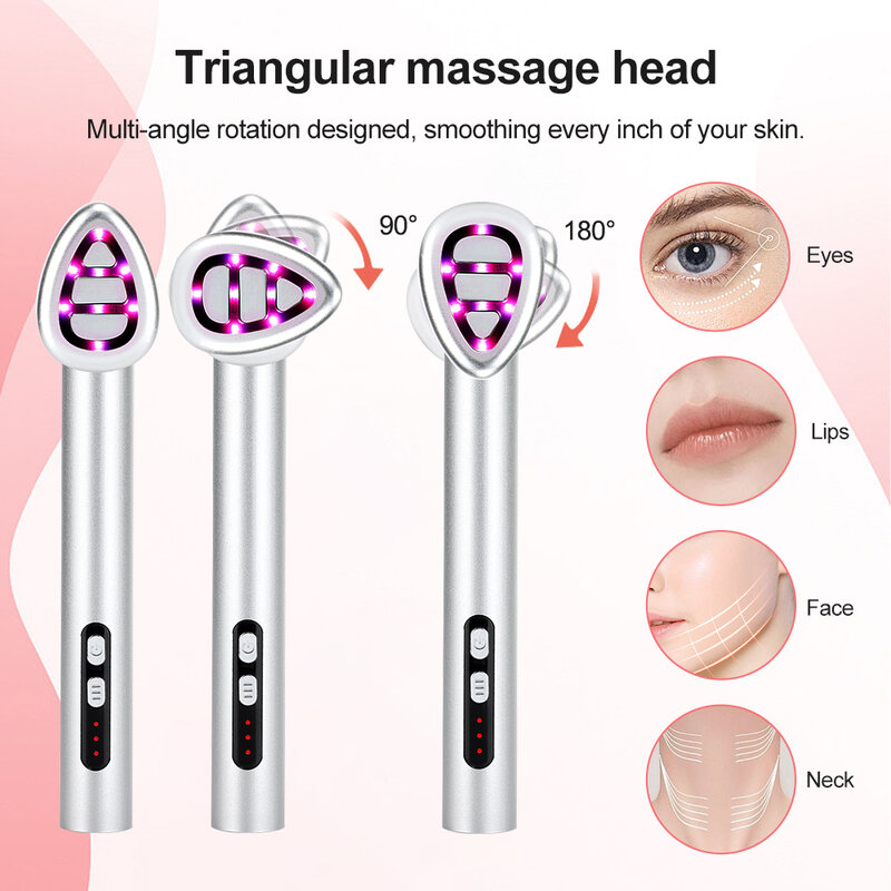 Microcurrent Eye Beauty Device EMS Heated Facial Wand 7-Colors Light Therapy Face Lifting rassodante antirughe Eye Massager