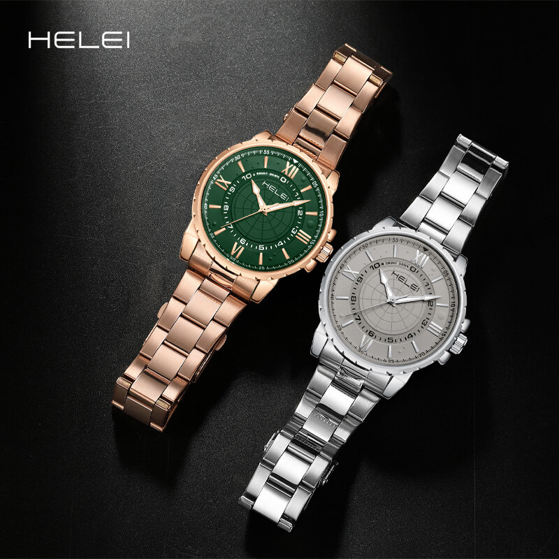 Часы наручные HELEI Мужские кварцевые, брендовые водонепроницаемые Оригинальные, из нержавеющей стали, подарок для мужчин