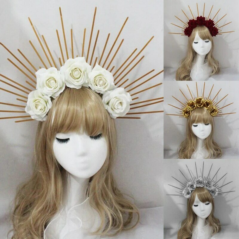 DIY  Crown Headband Hibiscus Rose  Decor   Crown Baroque Tiara Crown  Cosplay Accessories Dropshipping