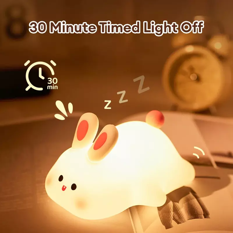 귀여운 토끼 돼지 실리콘 야간 조명, 부드러운 조명, 터치 센서, 침대 옆 야간 램프, 어린이 수면 동반 조명, 선물용