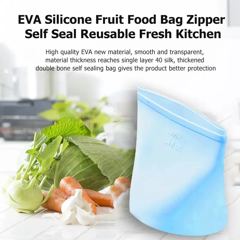Silicone Food Storage Bag, Reusable Stand Up Zip Leakproof Containers Fresh Food Storage Bag Fresh Wrap Ziplock Bag 1pcs  3pcs