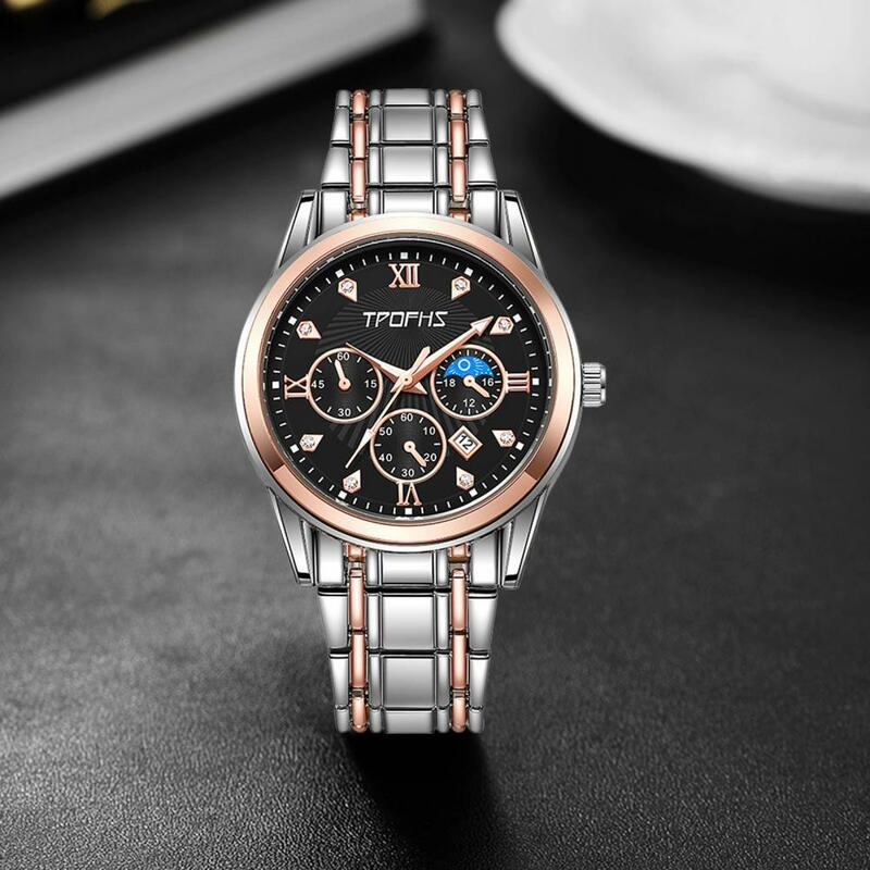 Relógio de quartzo de luxo cronógrafo fase lunar masculino, elegantes relógios para negócios formais, elegantes