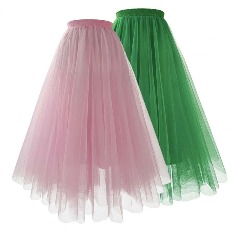 Повседневная Женская юбка, элегантная женская сетчатая плиссированная трапециевидная юбка макси из тюля с высокой талией для выпускного, летняя, для особых случаев, однотонная