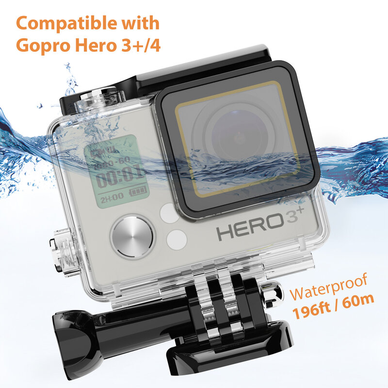 For GoPro Hero 4 3+ Waterproof Case 60m Underwater Diving Protector Housing Cover For Go Por 4 3+ GoPro4 Dive Cover Accessory