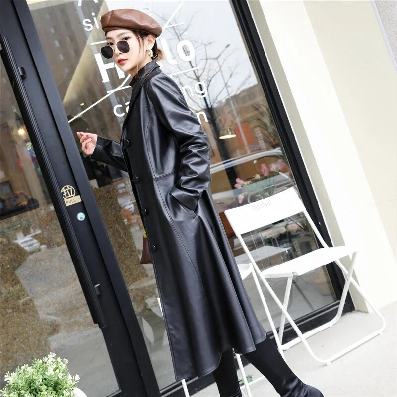 2024 Spring New In Outwear Woman Long Trench Coat Female Real Leather Sheepskin Genuine Jackets Jaqueta Feminina