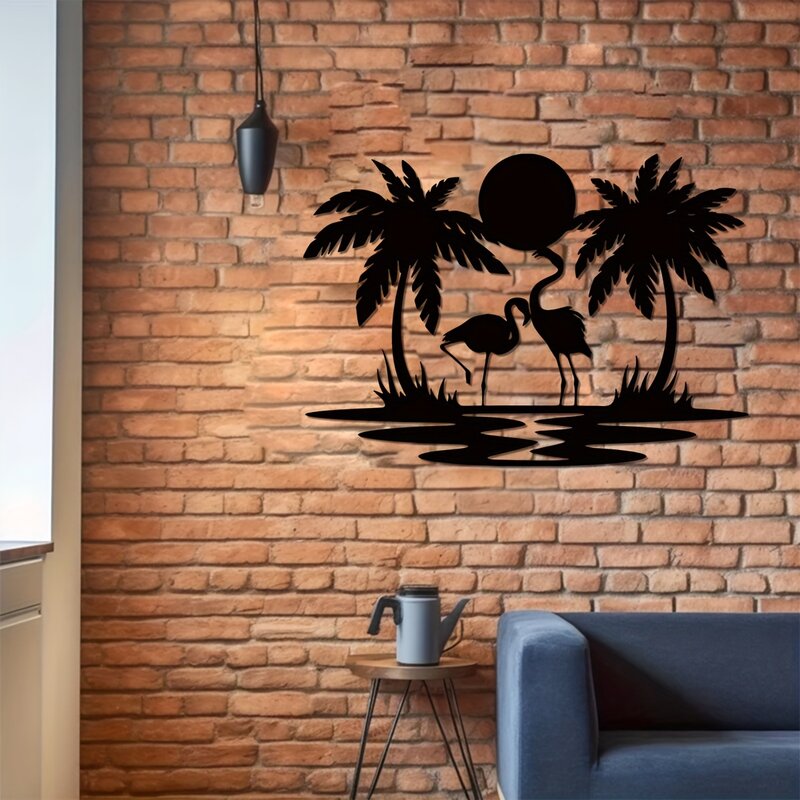 Metal Flamingo Palm Tree Sunset Sign, Presentes Housewarming, Quarto Sala Wall Art, Decoração da casa