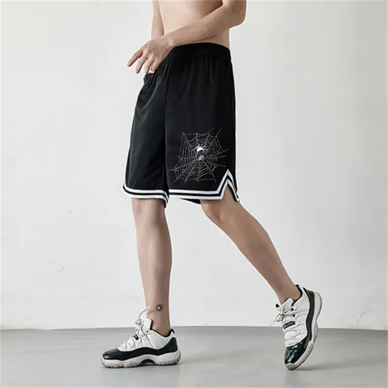 Pantalones deportivos para hombre, Shorts informales con estampado de telaraña, ropa de gimnasio, Jogging, blanco y negro