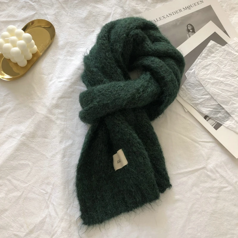 Winter Women'S Solid Color Warm Knitted Scarf Fashion Korean Edition Casual Versatile Thickened Neck Girls' Clothing Accessories
