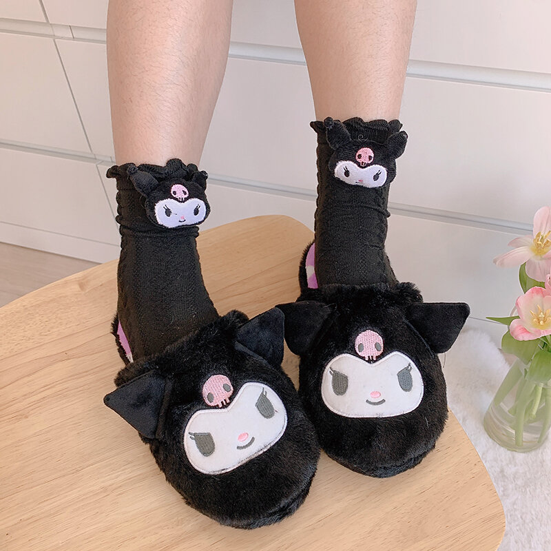 Sanrio Hello Kitty Plush Slipper Warm Winter Cinnamoroll Indoor Soft Shoes Melody Pochacco Socks Cute Kuromi Home Shoes