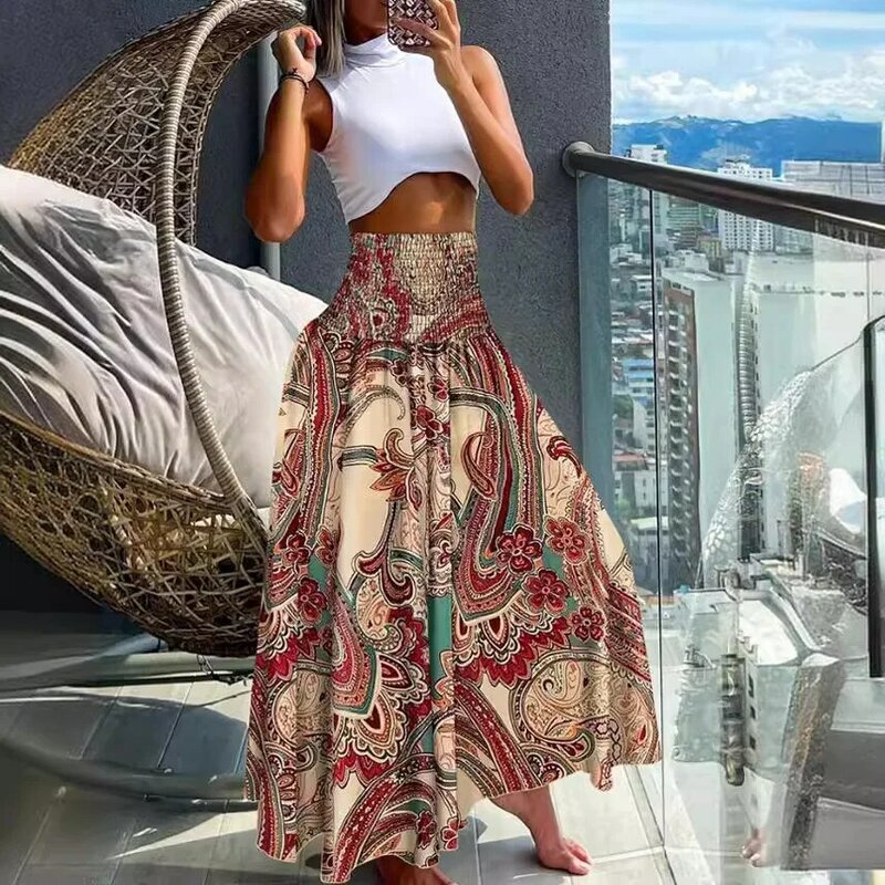 Damen Halbrock Retro gedruckt Sommerkleid neue hoch taillierte A-Linie großen Saum Halbkörper Freizeit rock Blume Halbkörper Rock