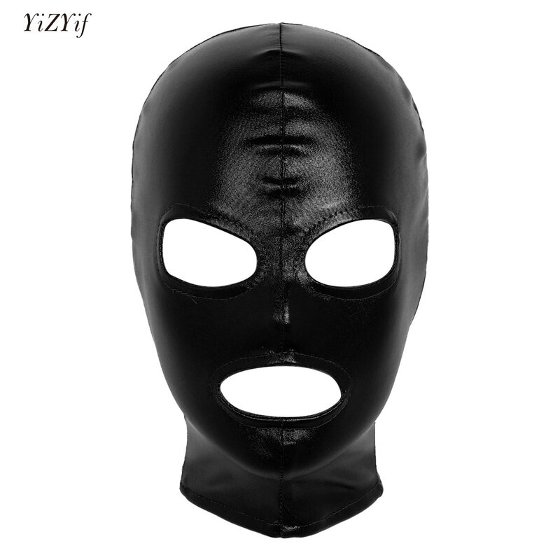 Unisex das mulheres dos homens látex máscara facial olhos abertos boca chapelaria brilhante metálico capa máscara facial completa para o traje do jogo de papel