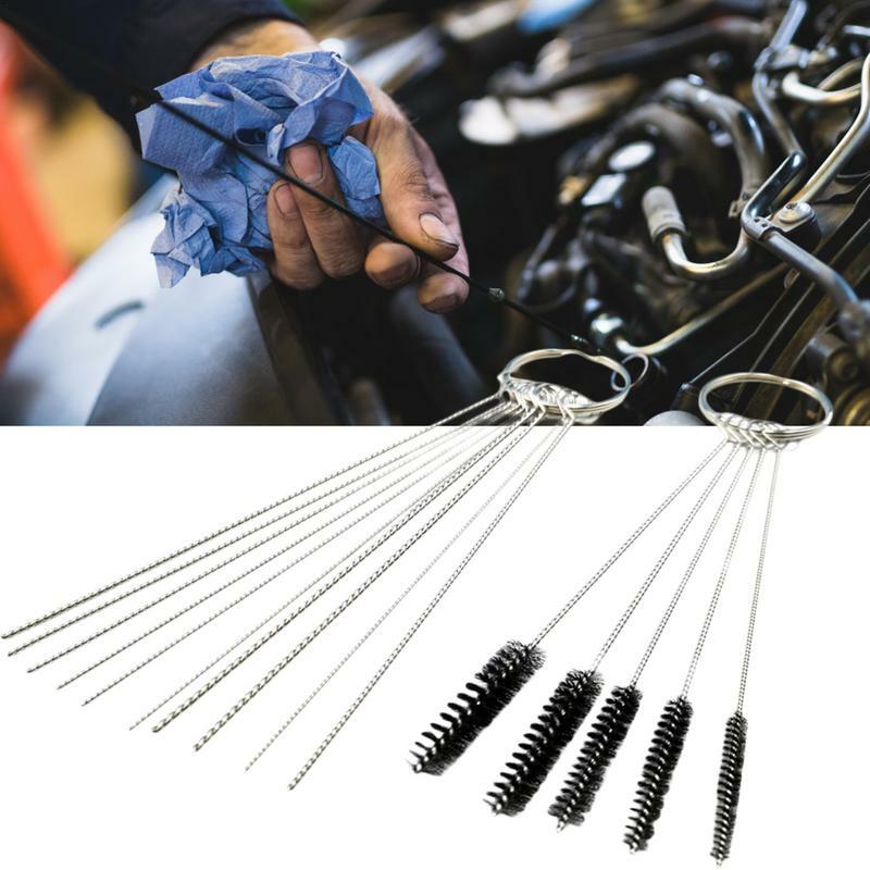 Kit de limpeza de carburador em aço inoxidável Carb Tip Cleaner com caixa Kit de ferramentas penduradas, Conjunto de fios multifuncionais para Carb