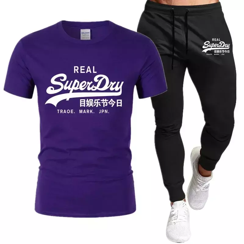 T-shirt à manches courtes et pantalon en coton pour hommes, ensembles de survêtement, vêtements de sport, été, 2024, 2 pièces