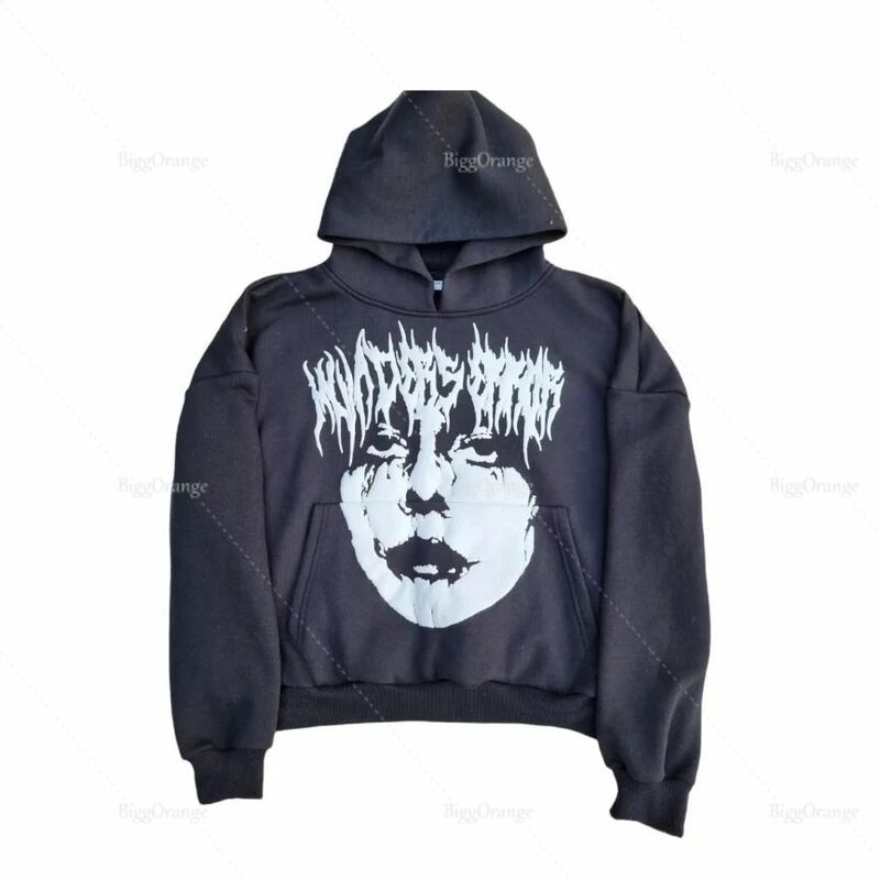 New white face print sweater chest print hoodie personality street style 2022 new sweater hoodie top