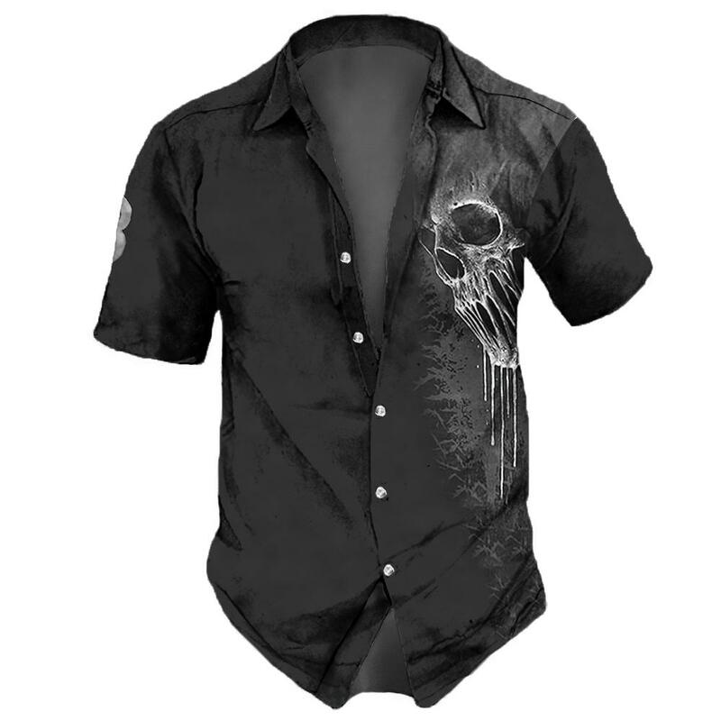 Męskie koszule z 2023 czaszkami w klapie Streetwear koszula Vintage dla mężczyzn Street Hip Hop z krótkim rękawem Top impreza letnia męska hawajskie koszule