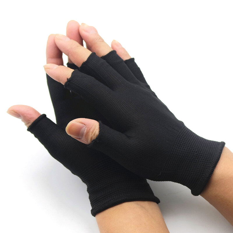 1Pair Black Half Finger Fingerless Gloves For Women And Men Wool Knit Wrist Cotton Gloves Winter Warm Workout Gloves Fish Gloves