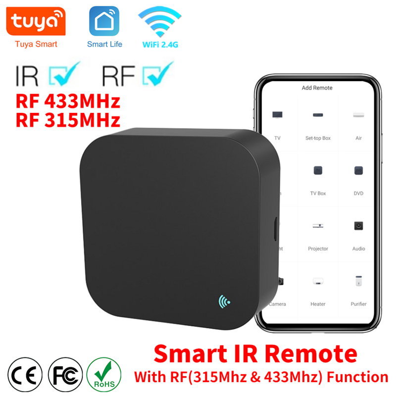Tuya WiFi RF IR Remote Control 433MHz/315MHz untuk rumah pintar melalui SmartLife untuk AC Semua TV mendukung Alexa,Google Home
