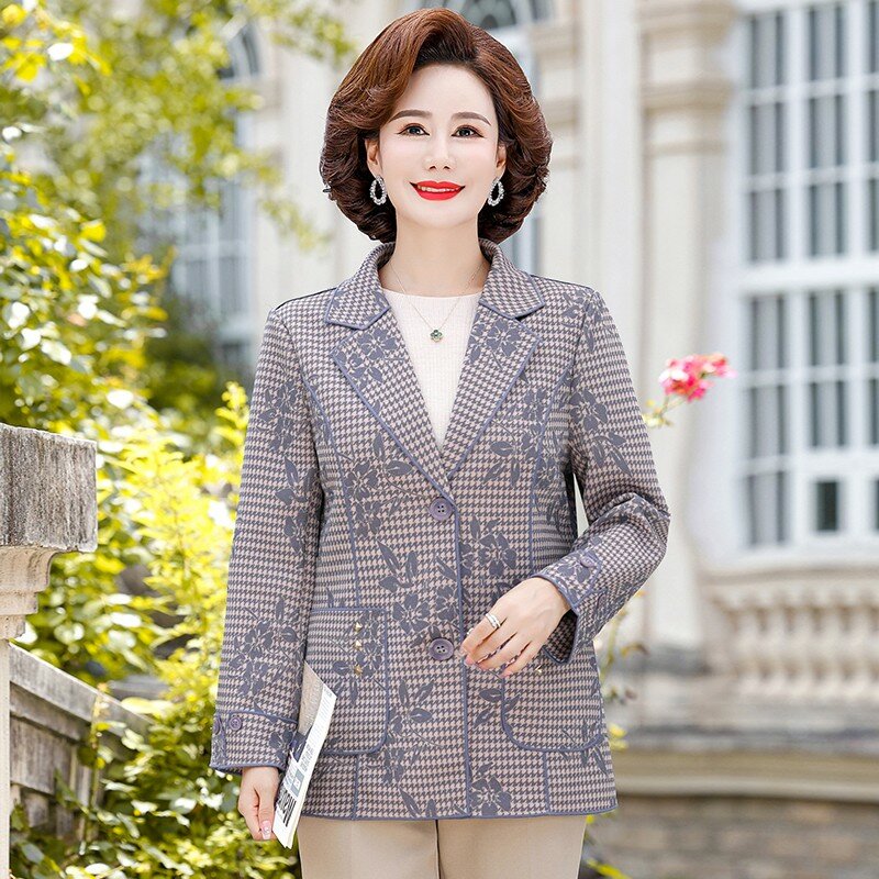 Manteau blazer à boutonnage simple pour femme, veste imbibée pour mère aînée d'âge moyen, vêtements d'extérieur à revers, printemps et automne, nouveau