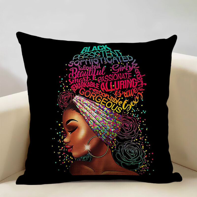 Funda de almohada decorativa de moda, funda de cojín para sofá, sala de estar, hogar, arte de niña africana, diseño de doble cara