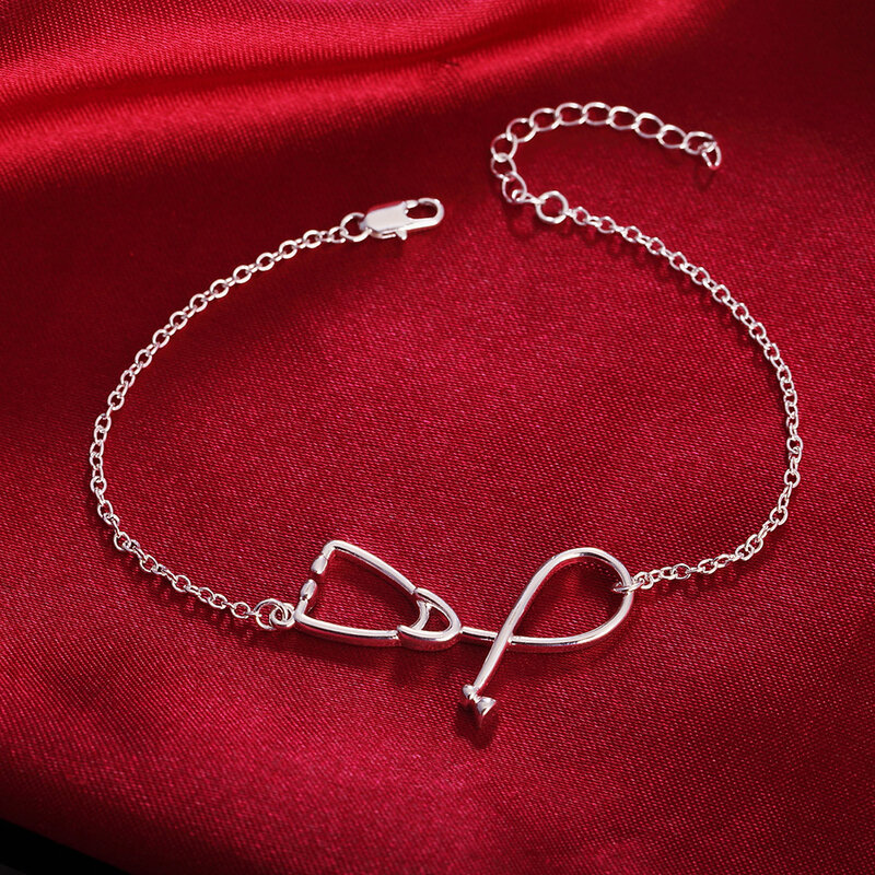 Красивые браслеты из серебра 925 пробы, Женская цепочка с докторским стетоскопом, Модный милый свадебный подарок, женский браслет, ювелирные изделия 20 см