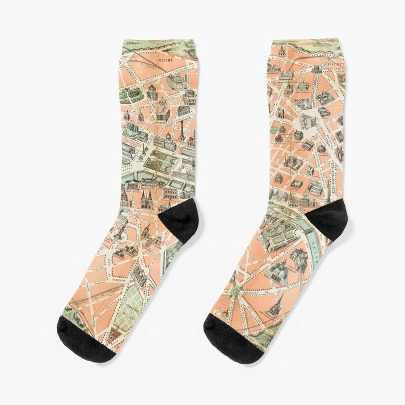 Винтажные носки с изображением карты Парижа роскошные женские носки для бега мужские