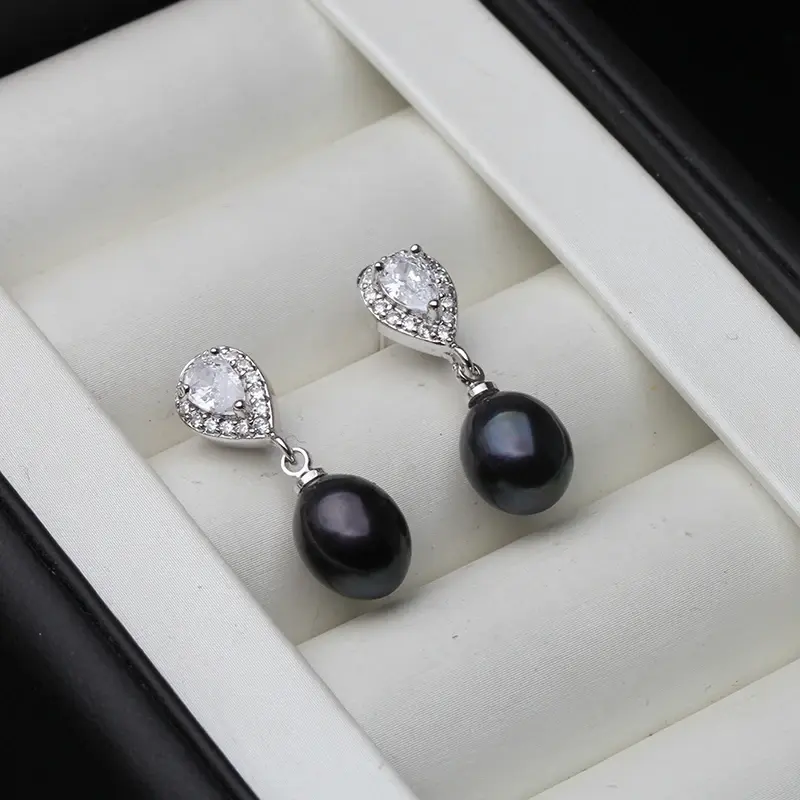 Belles boucles d'oreilles en perles d'eau douce pour femmes, boucles d'oreilles en perles naturelles blanches en argent 925, bijoux fins de mariage