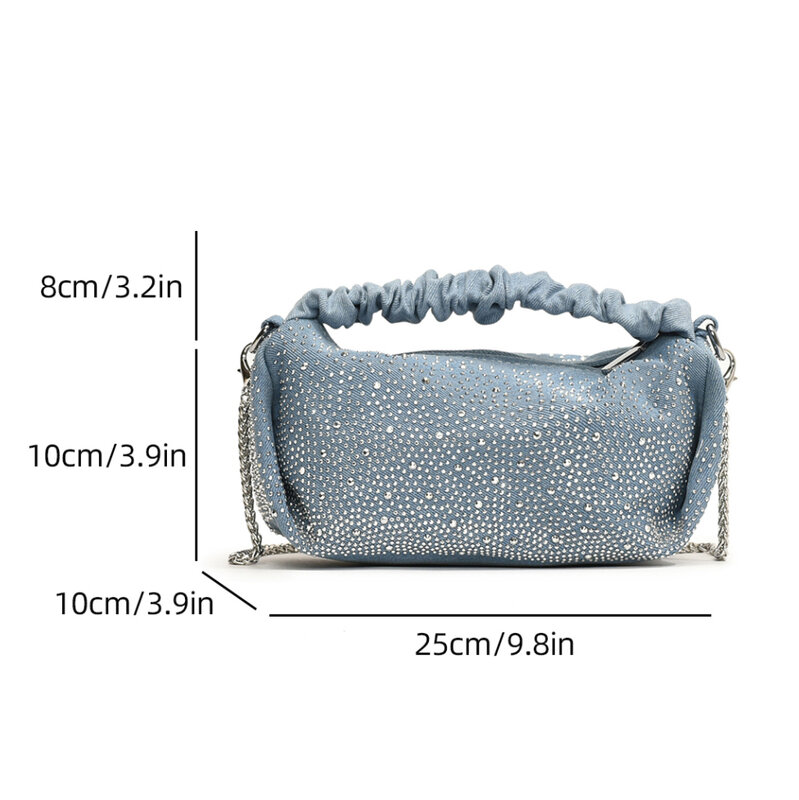 2024 Nieuwe Geplooide Handtassen Voor Dames Mode Wolk Tas Designer Jeans Tas Luxe Studs Diamant Denim Crossbody Schoudertas