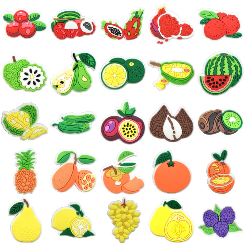 Serie de frutas de PVC, accesorios de decoración para sandalias y zuecos, manzana, limón, pera, sandía, hebilla de zapato naranja pinable, 2 unidades por lote