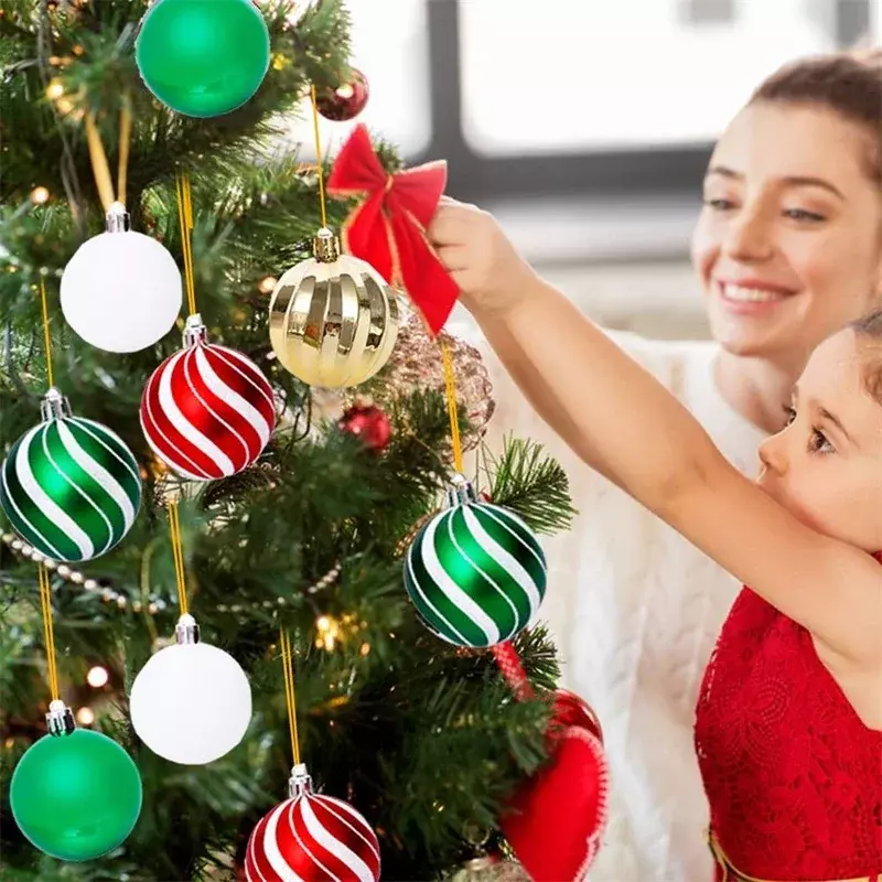 Ornamen hiasan pohon Natal bola Natal, aksesori bola Tahun Baru liontin pohon Natal gantung untuk dekorasi rumah 30 buah