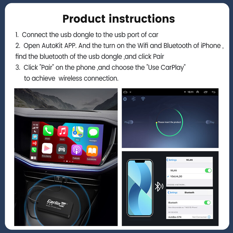 CarlinKit-Dongle CarPlay filaire/sans fil, USB, Android Auto AI Box, MirrorexhausBT, Auto allergique pour autoradio Android
