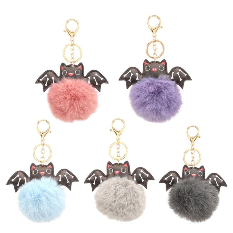 16FB Portachiavi pipistrello Halloween Portachiavi animale Simpatico portachiavi con palla peluche