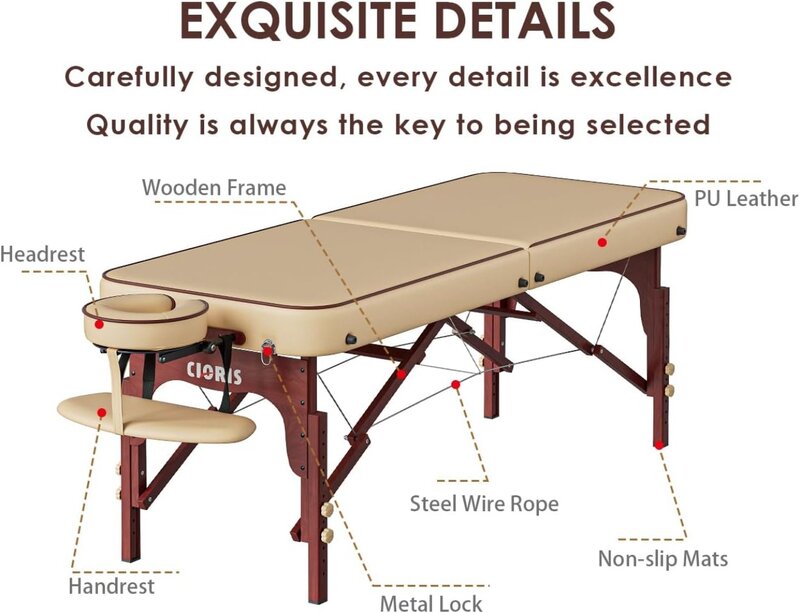 Профессиональный массажный стол CLORIS 84 дюйма, портативный Усиленный деревянный стол для ног до 1100 фунтов, 2 складных легких спа-салона, Solon Tattoo
