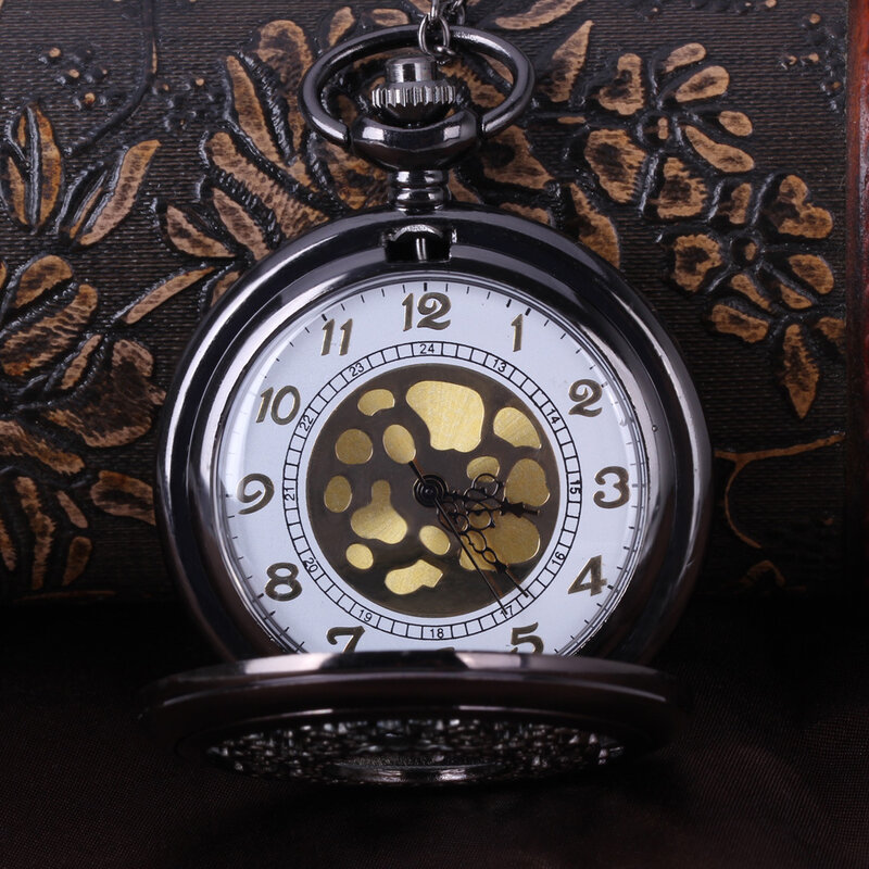 Relógio de bolso de quartzo esculpindo vintage para homens, antigo estojo de flor oca, relógio de corrente fob, display analógico, atacado