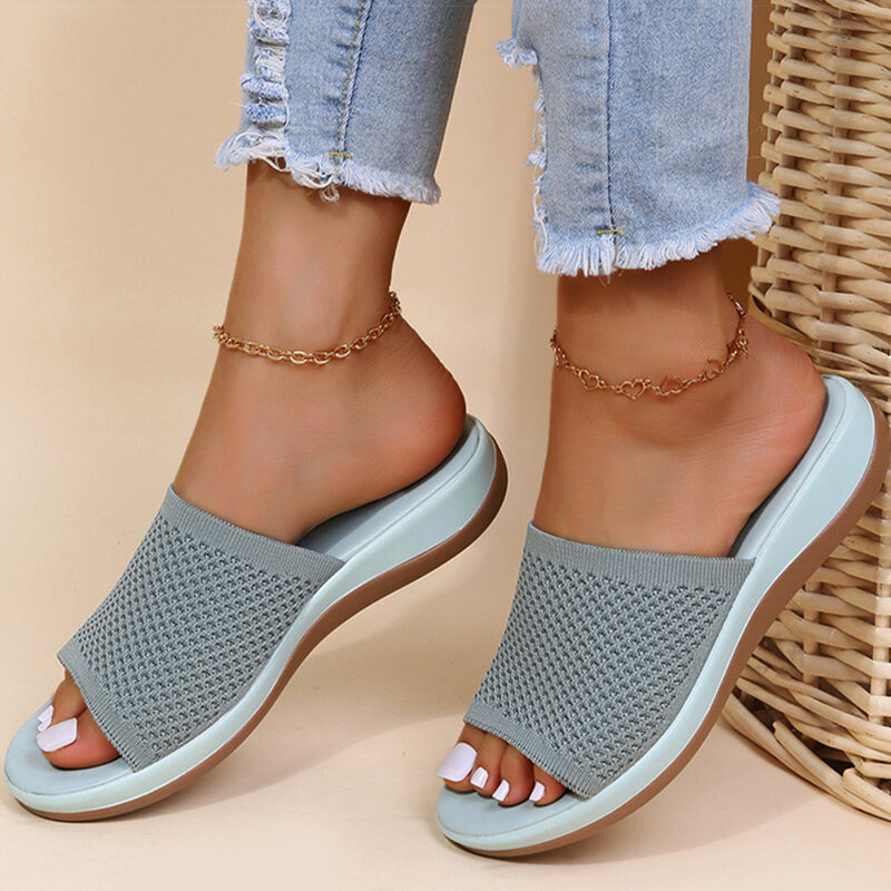 Sandálias planas para mulheres, chinelo interior e exterior, sapatos de praia, chinelos casuais, verão