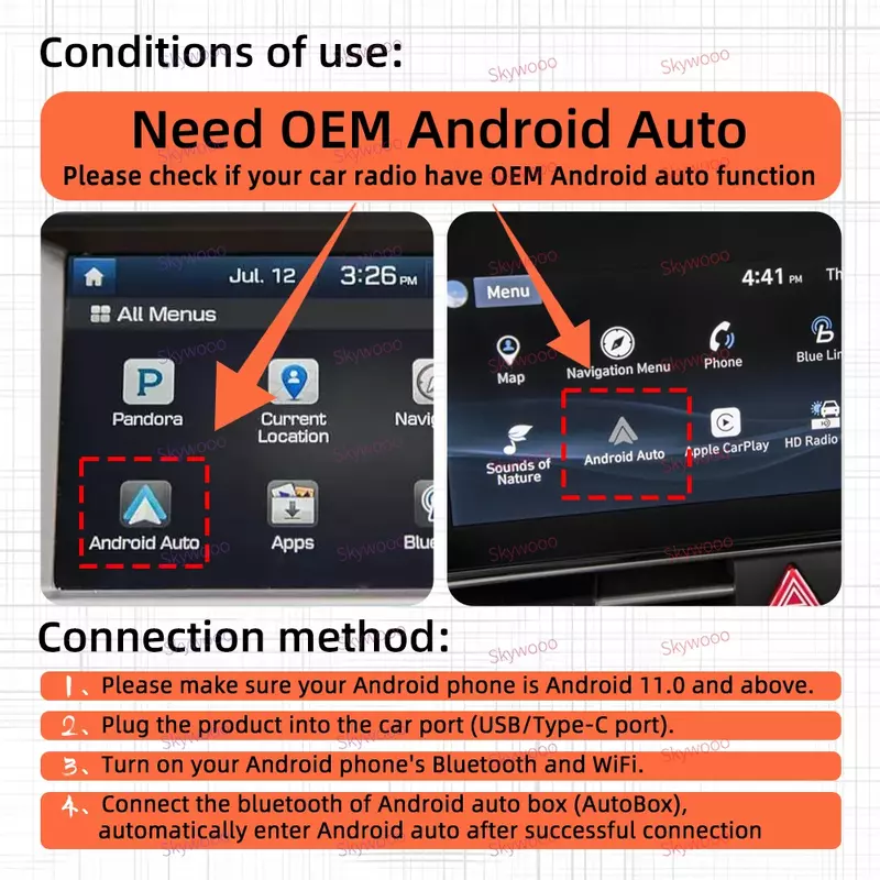 Adaptor otomatis Android berkabel, kotak Ai pintar mobil dengan kabel Bluetooth WiFi peta koneksi otomatis