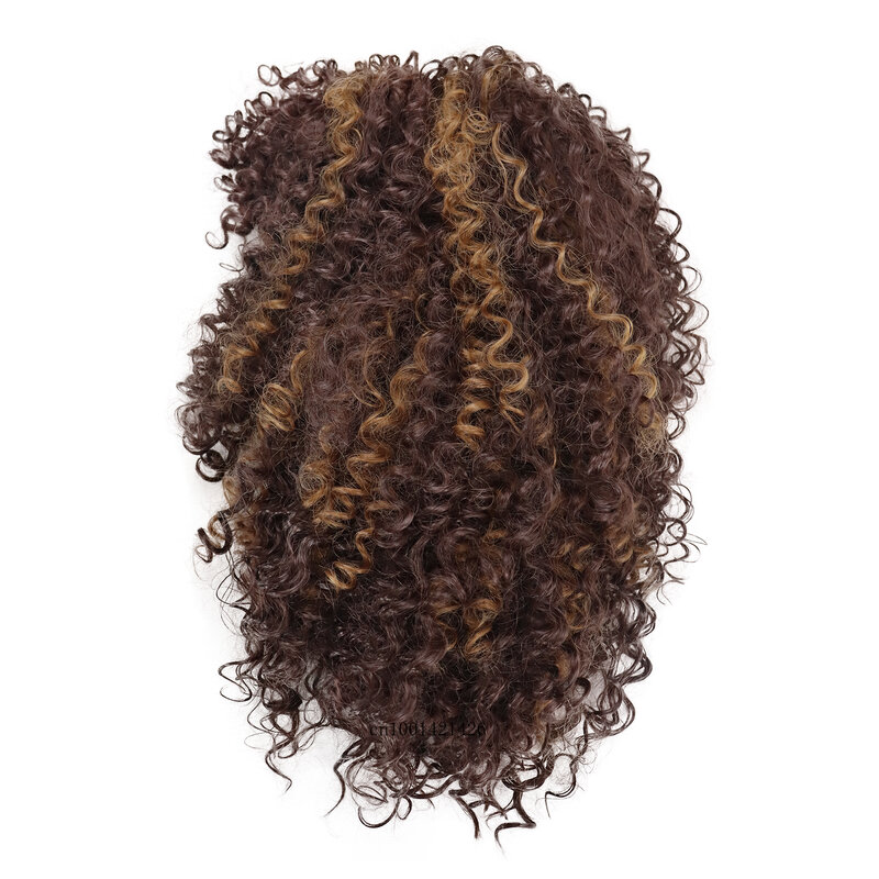 Wig Syntheitc untuk wanita hitam Wig keriting Afro dengan poni Wig wanita serat suhu tinggi Wig ibu sehari-hari gaya kasual alami