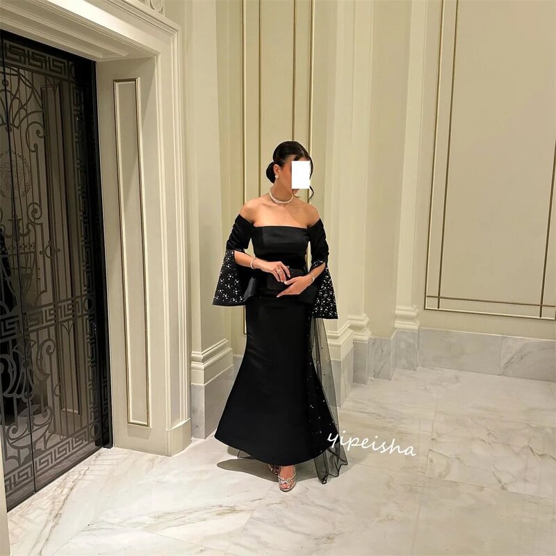 Платье для выпускного вечера Саудовская Аравия атласное Бисероплетение юбка-годе с открытыми плечами вечернее платье на заказ платья миди