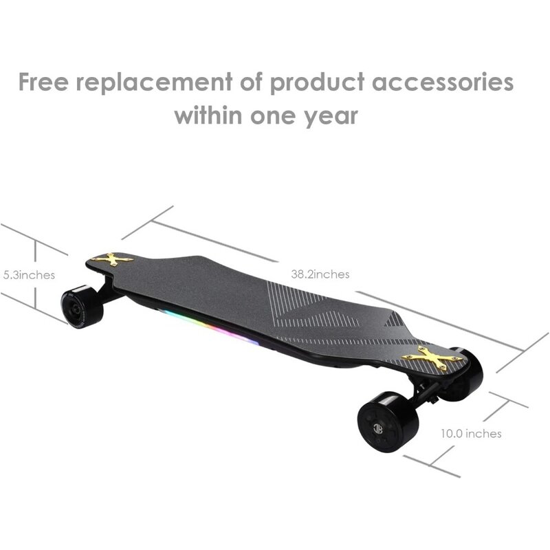 Skateboard elettrico con telecomando, motore mozzo 900W, velocità massima 26 MPH, portata 21.8 miglia, regolazione 3 velocità, Longboard elettrico