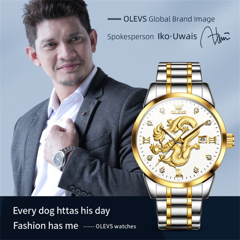 OLEVS 3619 Quartz Fashion Watch Gift Round-dial Stainless Steel Watchband Calendar