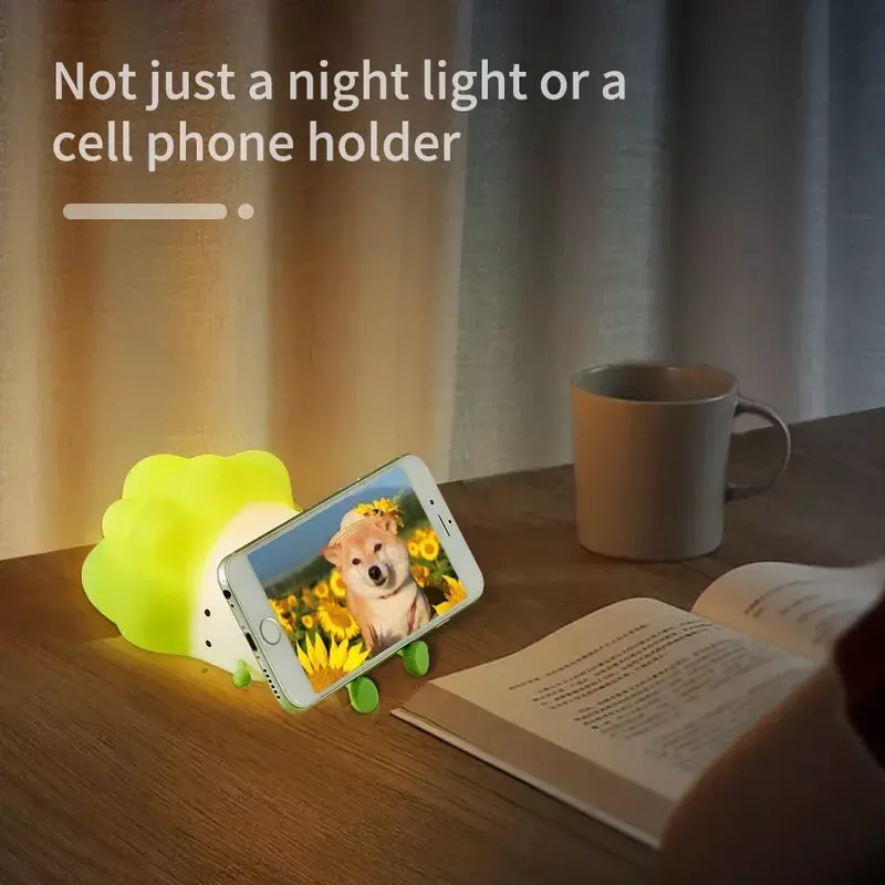 Silicone infantil LED vegetal noite luz, lâmpada de dormir recarregável, repolho atmosfera, humor luz, casa