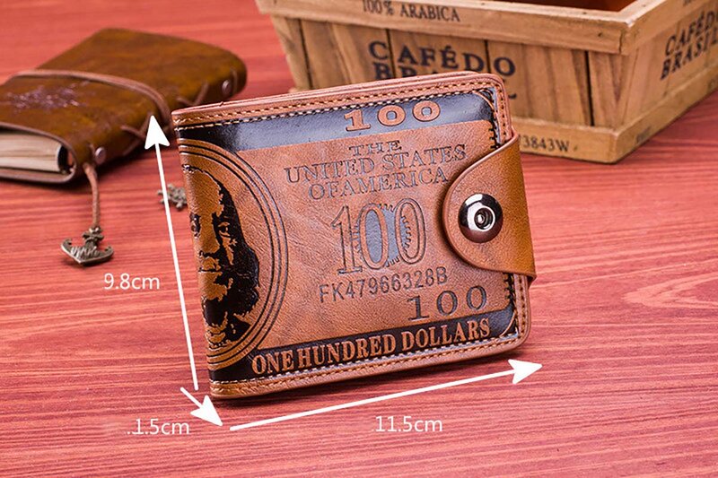 Dihope-billeteras de cuero con patrón de dólar estadounidense para hombre, billetera masculina de gran capacidad, tarjetero para fotos, 100