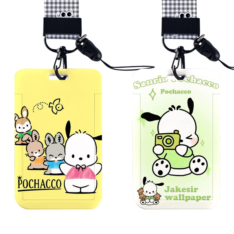 W Pochacco Foto Manga ID Card Keychain Strap, Titular do cartão do cão bonito, Titular chave refeição