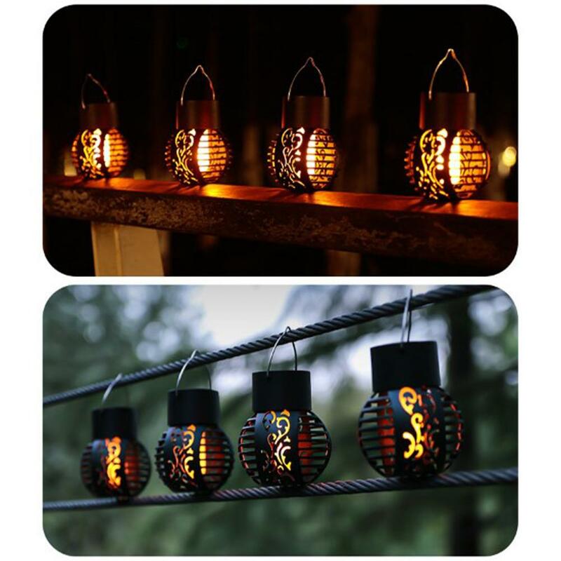Luz LED Solar de llama para exteriores, candelabro de bola hueca con batería de alta capacidad, luces colgantes de Control inteligente para el hogar y el jardín