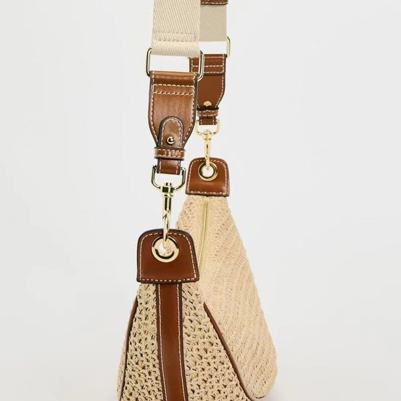 Плетеная соломенная сумка Хобо в богемном стиле, модные дорожные пляжные дамские сумочки в стиле полумесяца, дизайнерская сумка через плечо ручной работы