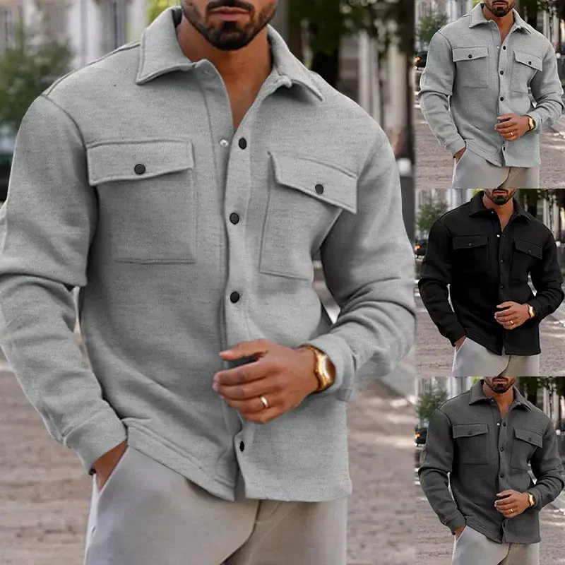 Roupas casuais soltas de manga comprida masculinas, jaqueta lapela abotoada, casacos carga vintage, streetwear monocromático, moda primavera, 2022